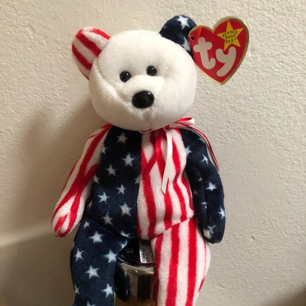'99 TY SPANGLE BEANIE BABY 6/14 BIRTHDAY PATRIOTIC STARS AND STRIPES
